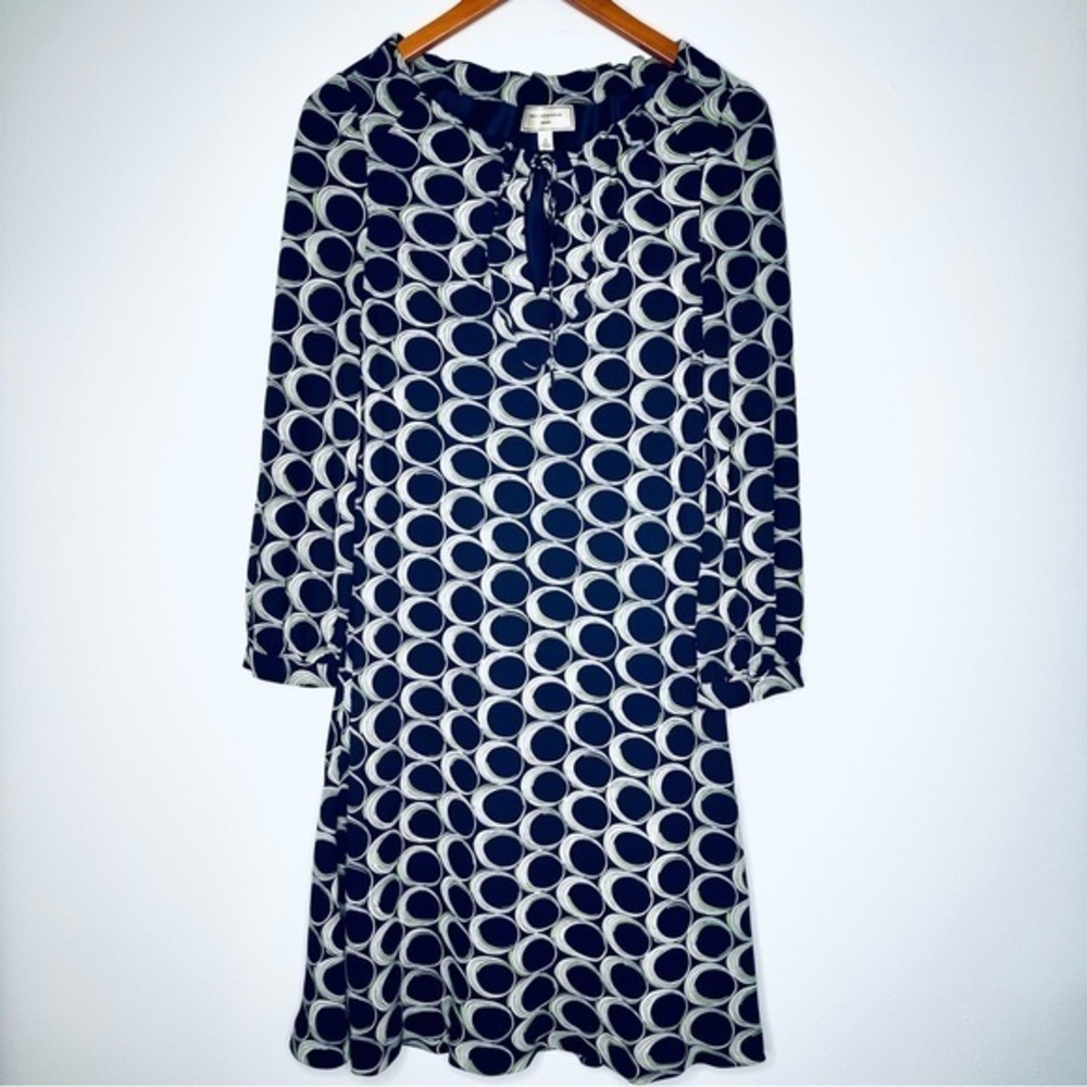 Anthropologie Moulinette Soeurs Navy and Cream Circle Pattern Dress Size 6